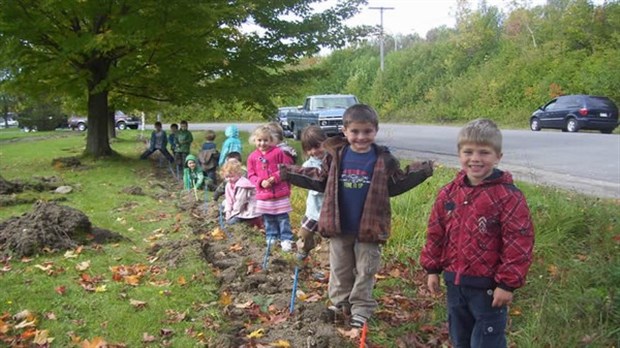 Les élèves de l’école du Plein-Cœur ont planté 225 arbres pour embellir leur cour d’école