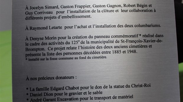 Une plaque commémorative pour le cimetière de St-François